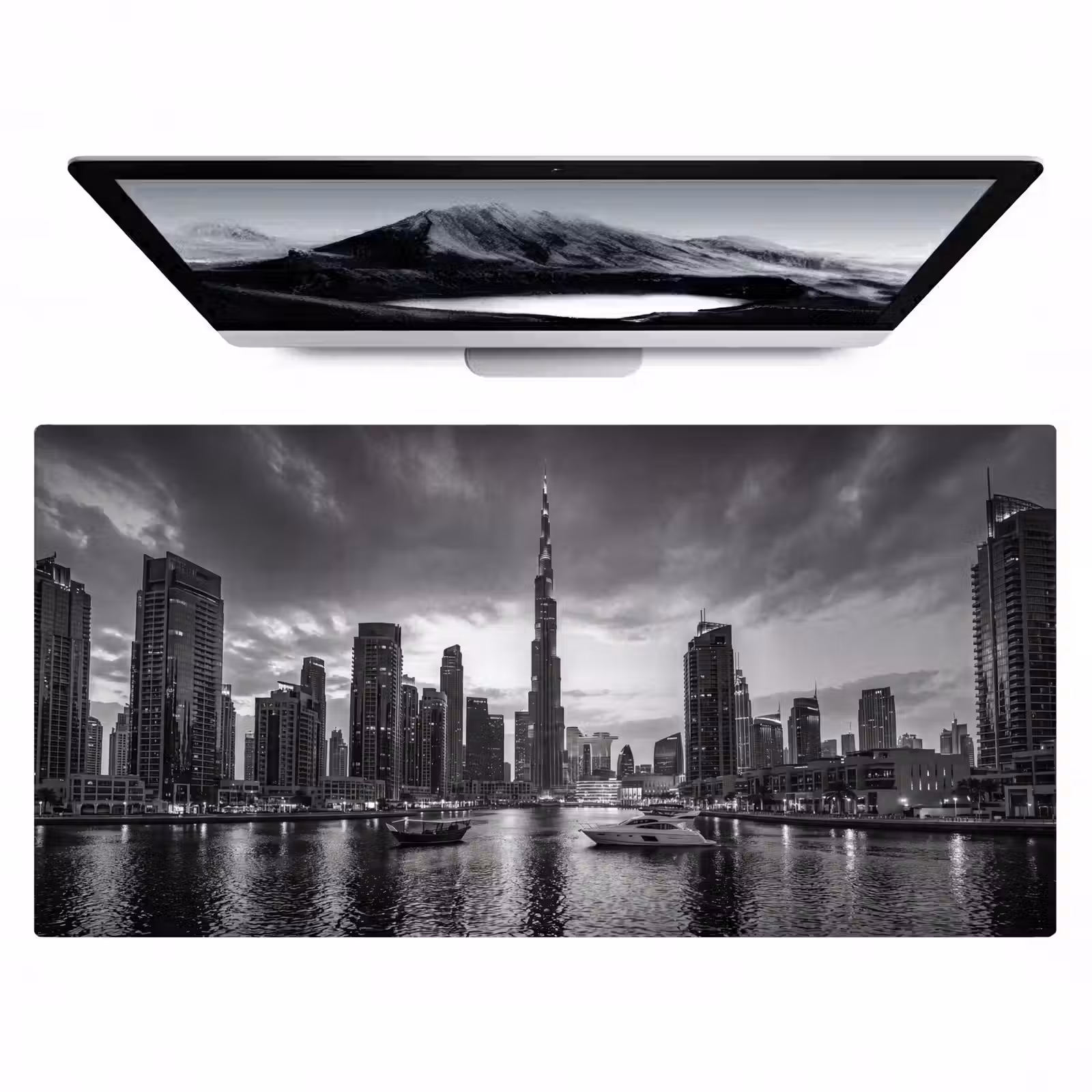 Bureau onderlegger - Stad - Skyline - Architectuur - Avond - Zwart-wit — 1