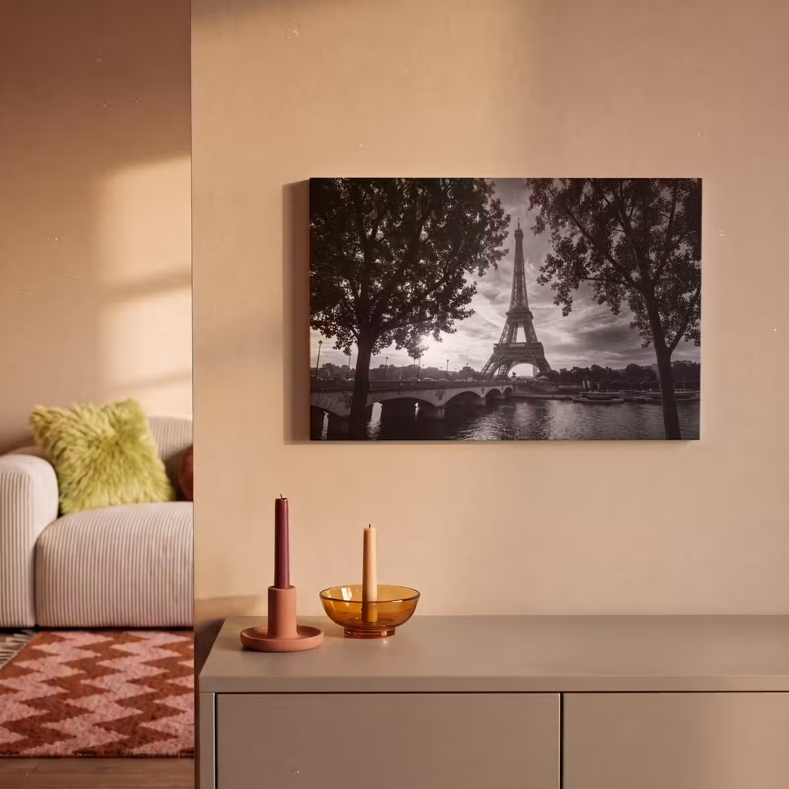 Canvas schilderij - Eiffeltoren - Parijs - Rivier - Architectuur - Zwart-wit — 1