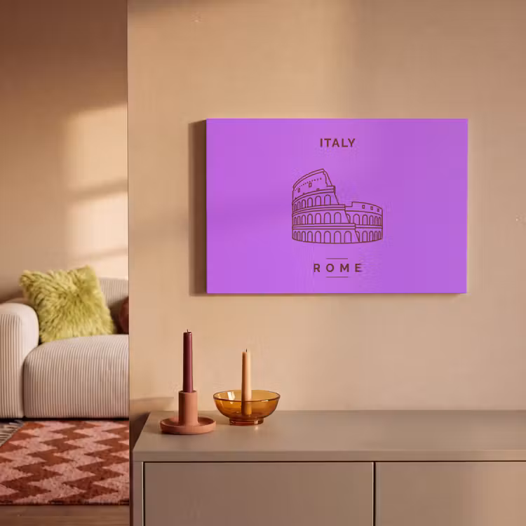 Canvas schilderij - Architectuur - Colosseum - Rome - Minimalistisch - Paars — 1