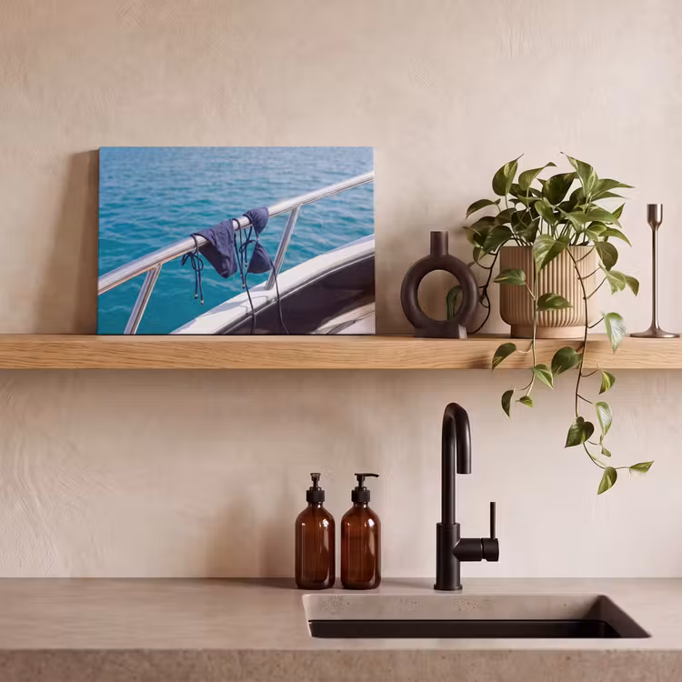 Canvas schilderij - Bikini - Reling - Zee - Zomer - Blauw — 2
