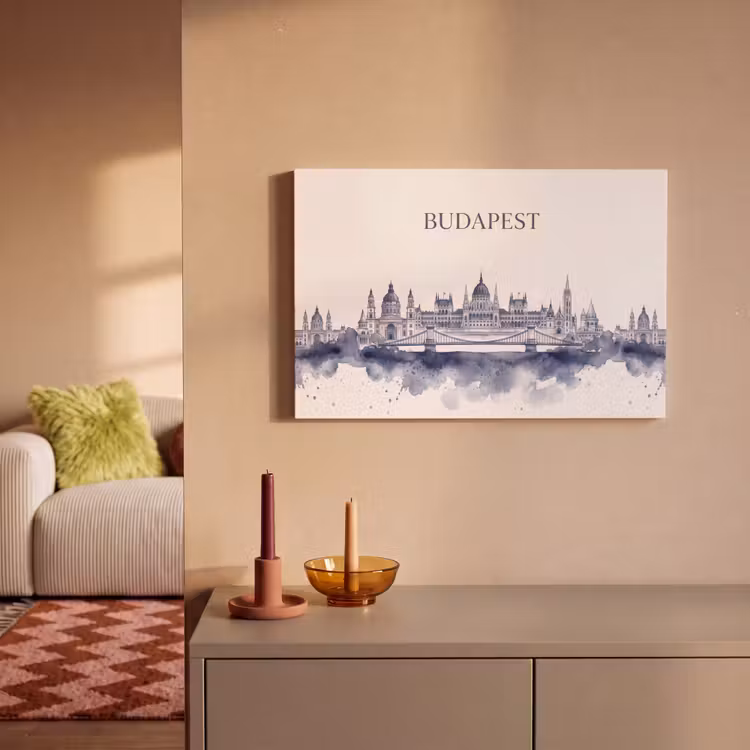 Canvas schilderij - Boedapest - Skyline - Architectuur - Aquarel - Blauw — 1