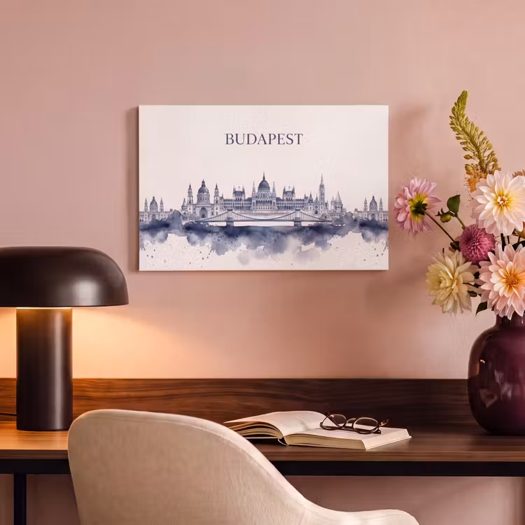 Canvas schilderij - Boedapest - Skyline - Architectuur - Aquarel - Blauw — 3