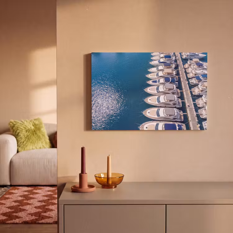 Canvas schilderij - Boot - Jachthaven - Water - Zomer - Blauw — 1
