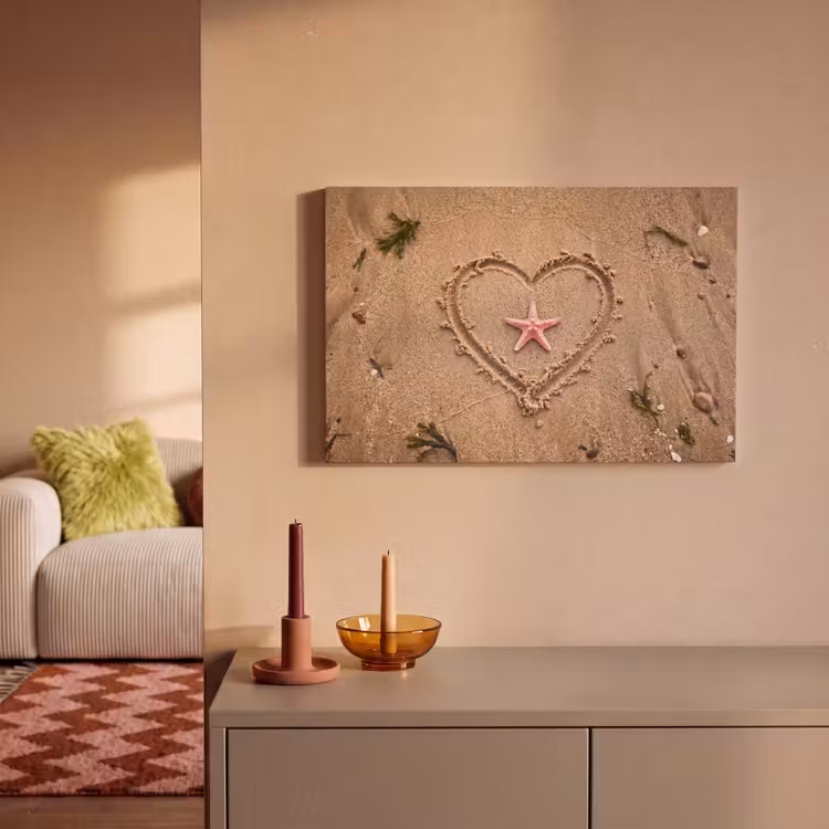 Canvas schilderij - Dieren - Hart - Strand - Zand - Roze — 1