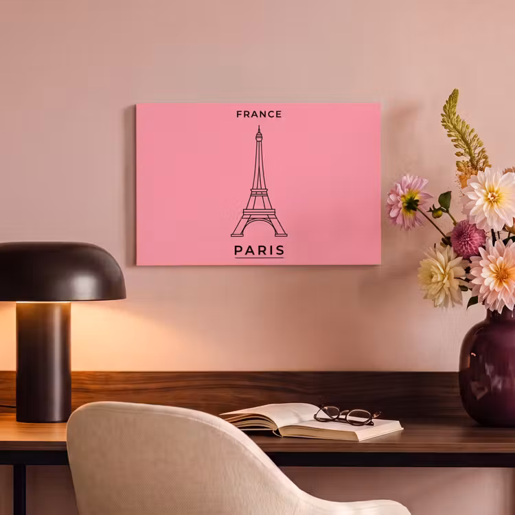Canvas schilderij - Eiffeltoren - Parijs - Architectuur - Minimalistisch - Roze — 3