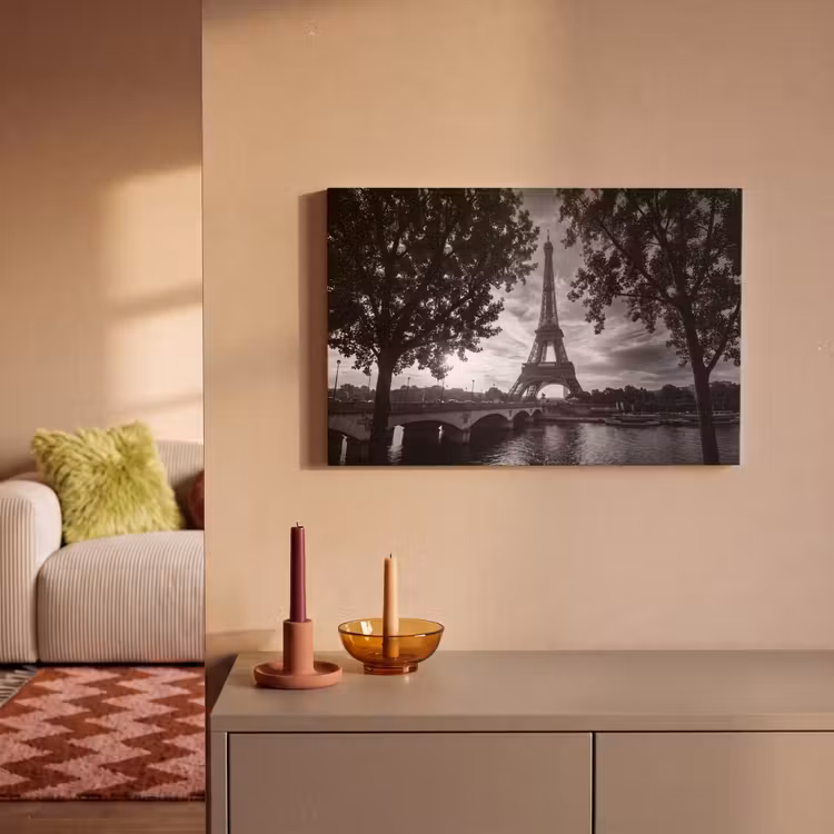 Canvas schilderij - Eiffeltoren - Parijs - Rivier - Architectuur - Zwart-wit — 1
