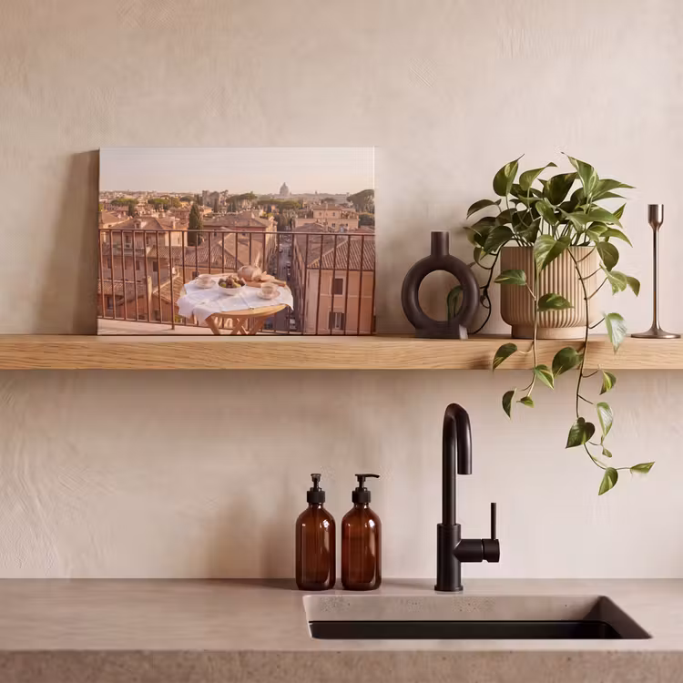 Canvas schilderij - Eten - Ontbijt - Balkon - Stad - Zonsopgang — 2