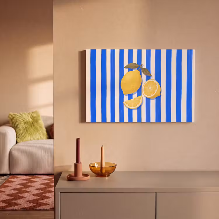 Canvas schilderij - Fruit - Citroen - Zomer - Geel - Blauw — 1