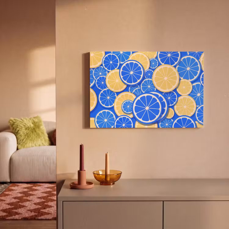 Canvas schilderij - Fruit - Schijven - Patroon - Modern - Blauw - Geel — 1