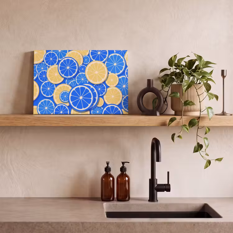 Canvas schilderij - Fruit - Schijven - Patroon - Modern - Blauw - Geel — 2