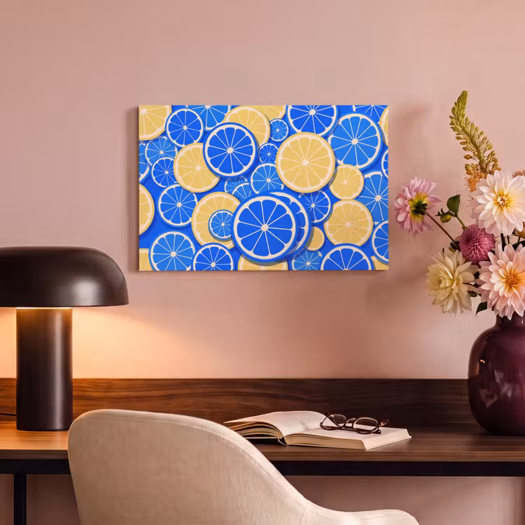 Canvas schilderij - Fruit - Schijven - Patroon - Modern - Blauw - Geel — 3