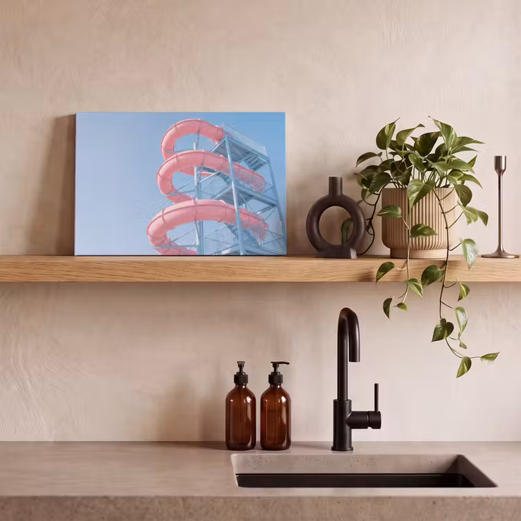Canvas schilderij - Glijbaan - Waterpark - Spiraal - Modern - Roze — 2