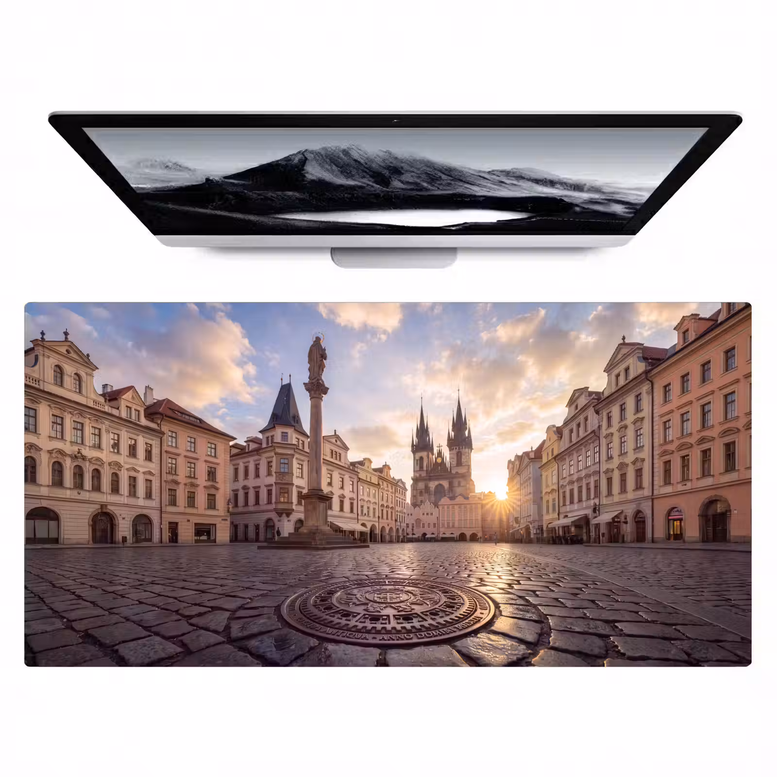 Bureau onderlegger - Stad - Praag - Ochtend - Architectuur - Goud — 1