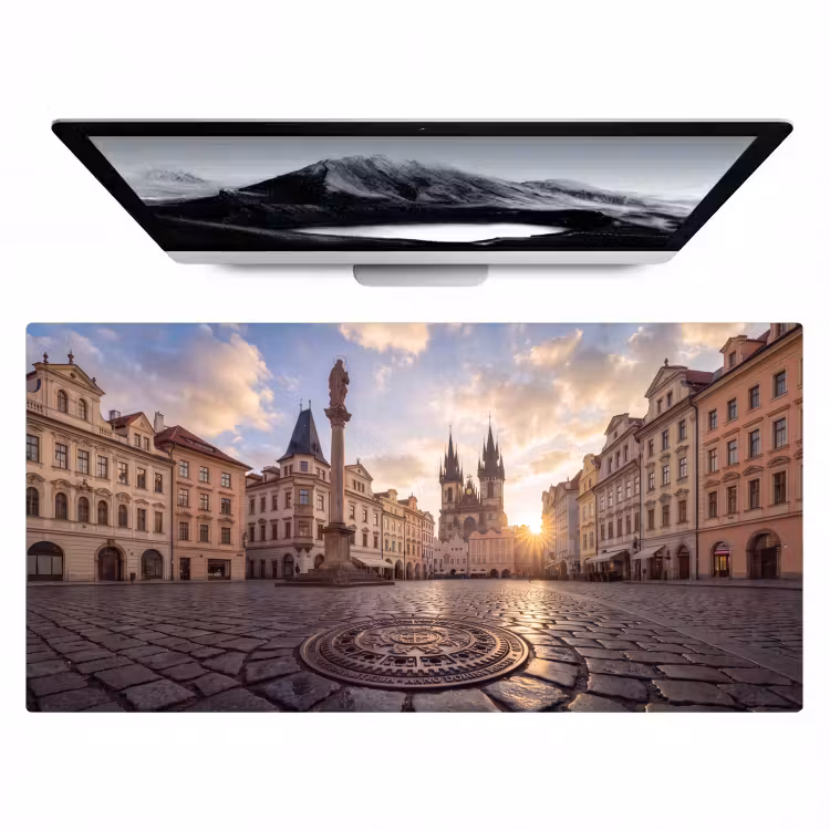 Bureau onderlegger - Stad - Praag - Ochtend - Architectuur - Goud — 1