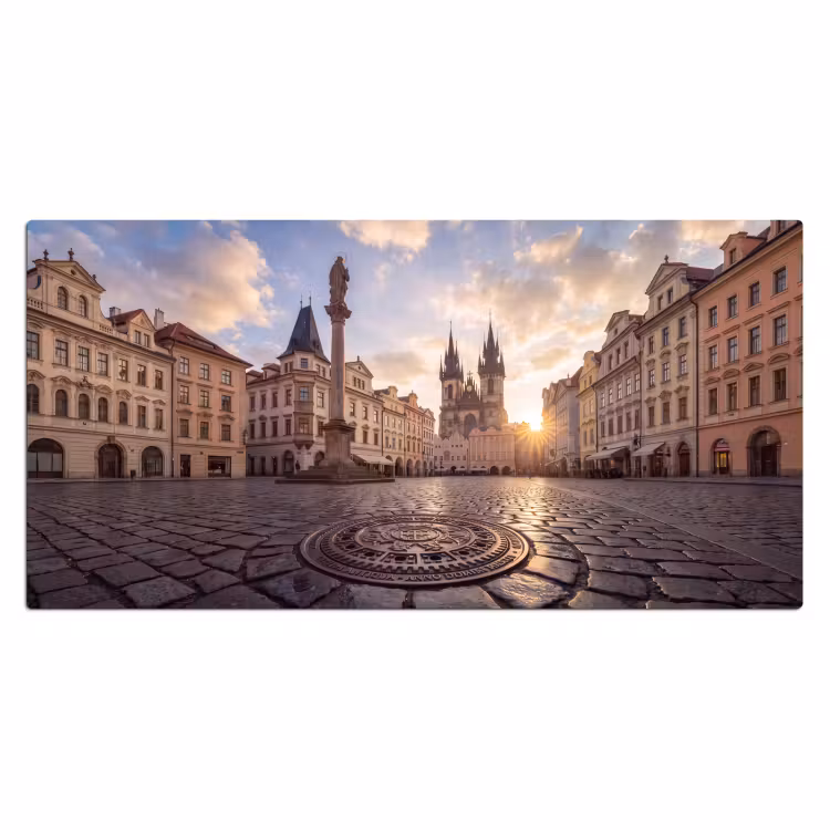 Bureau onderlegger - Stad - Praag - Ochtend - Architectuur - Goud — 2