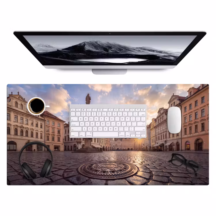 Bureau onderlegger - Stad - Praag - Ochtend - Architectuur - Goud — 4