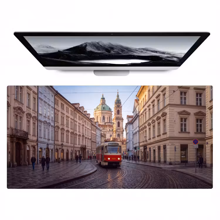 Bureau onderlegger - Tram - Straat - Stadsgezicht - Klassiek - Rood — 1
