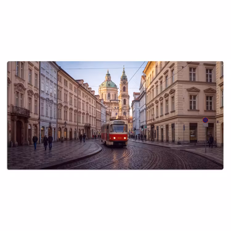 Bureau onderlegger - Tram - Straat - Stadsgezicht - Klassiek - Rood — 2