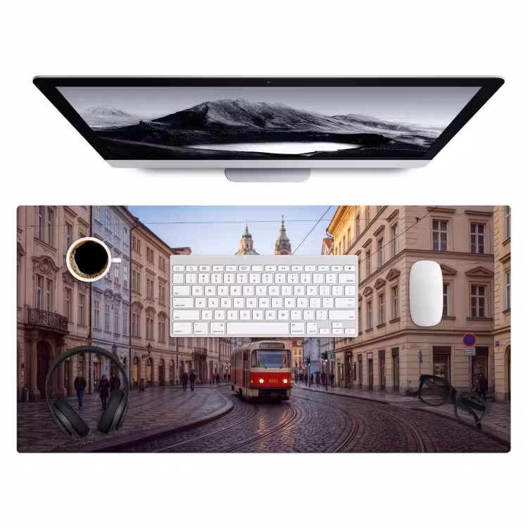 Bureau onderlegger - Tram - Straat - Stadsgezicht - Klassiek - Rood — 4