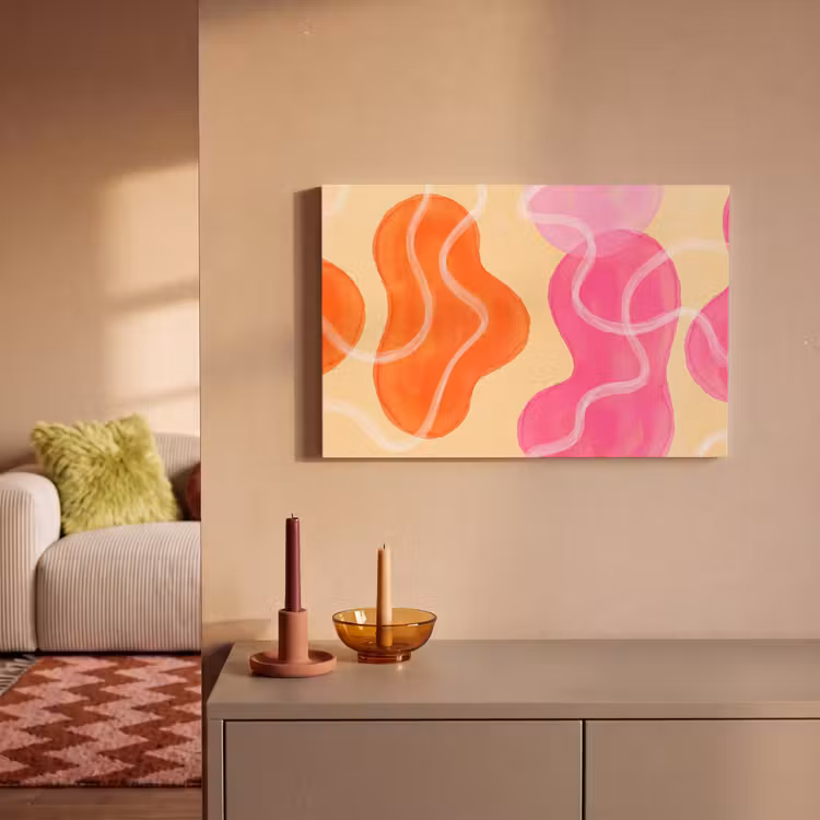 Canvas schilderij - Abstract - Aquarel - Organisch - Oranje - Roze — 1