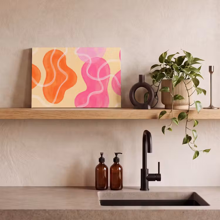 Canvas schilderij - Abstract - Aquarel - Organisch - Oranje - Roze — 2