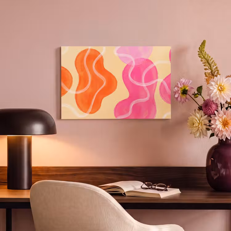 Canvas schilderij - Abstract - Aquarel - Organisch - Oranje - Roze — 3