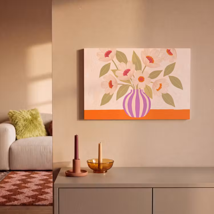 Canvas schilderij - Bloemen - Vaas - Abstract - Paars - Oranje — 1