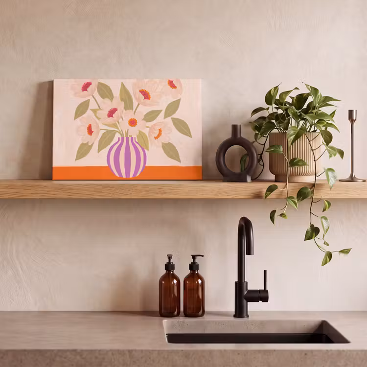 Canvas schilderij - Bloemen - Vaas - Abstract - Paars - Oranje — 2