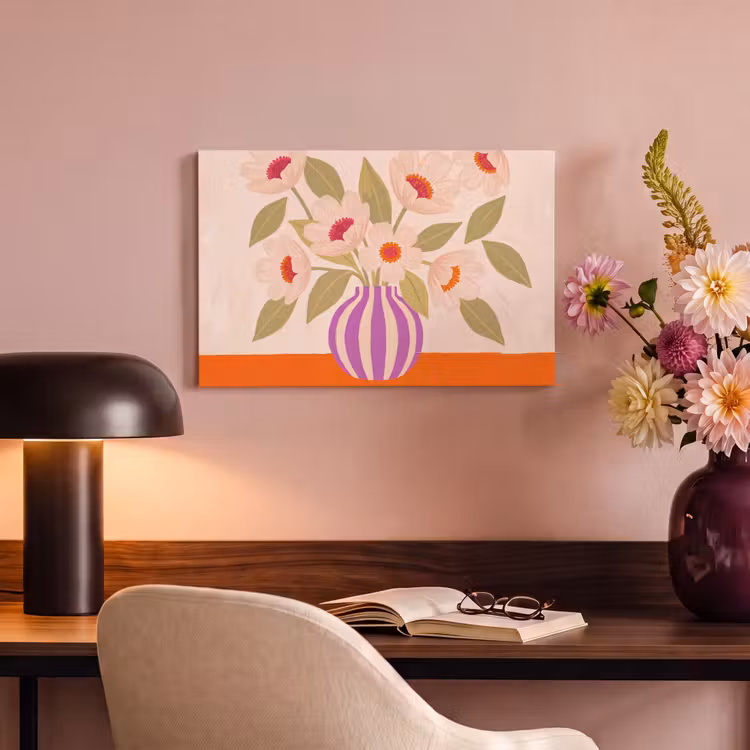 Canvas schilderij - Bloemen - Vaas - Abstract - Paars - Oranje — 3
