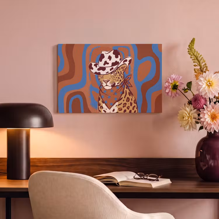 Canvas schilderij - Dieren - Cowboyhoed - Modern - Illustratie - Bruin — 3