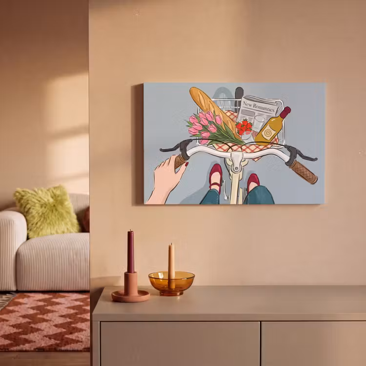 Canvas schilderij - Fiets - Picknick - Zomer - Illustratie — 1
