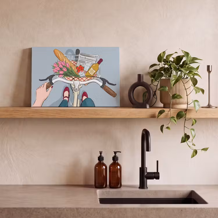 Canvas schilderij - Fiets - Picknick - Zomer - Illustratie — 2