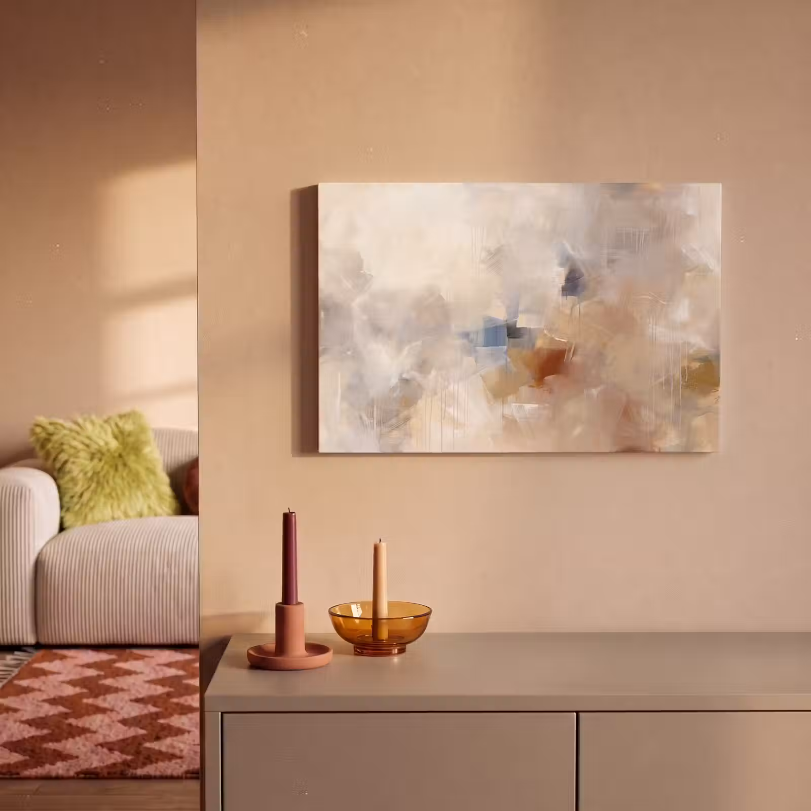 Canvas schilderij - Abstract - Borstelstreken - Modern - Beige - Kunst — 1