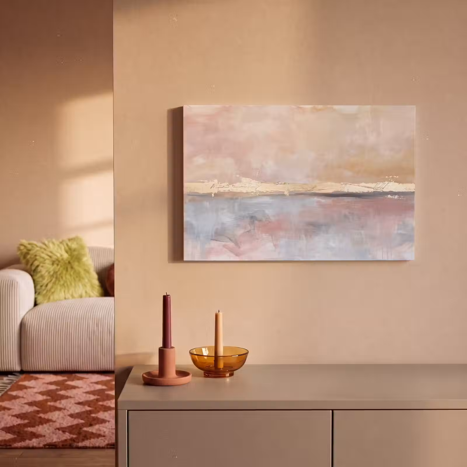Canvas schilderij - Abstract - Horizontaal - Kunst - Roze - Goud — 1