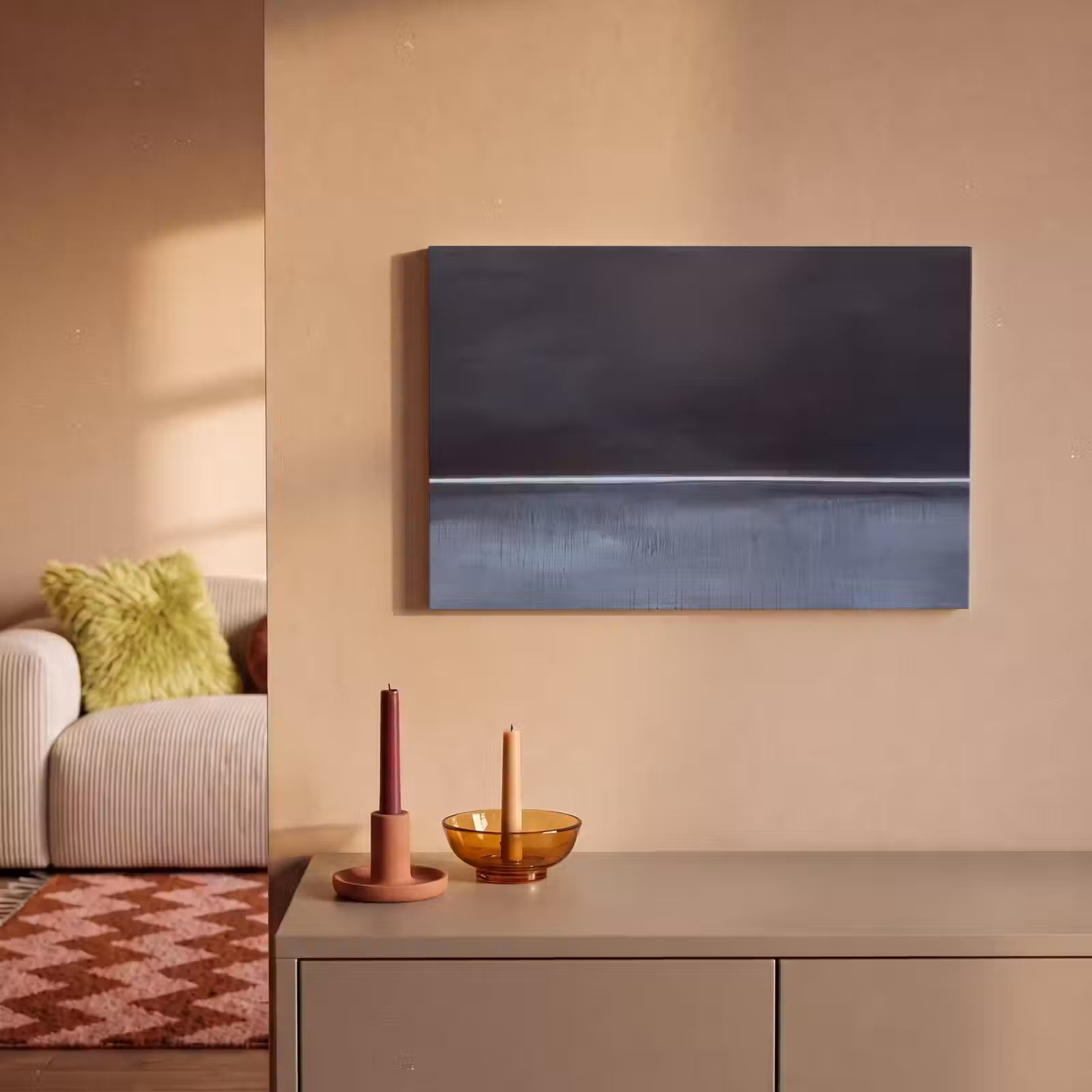 Canvas schilderij - Abstract - Horizontale lijn - Minimalistisch - Donkerblauw - Kunst — 1