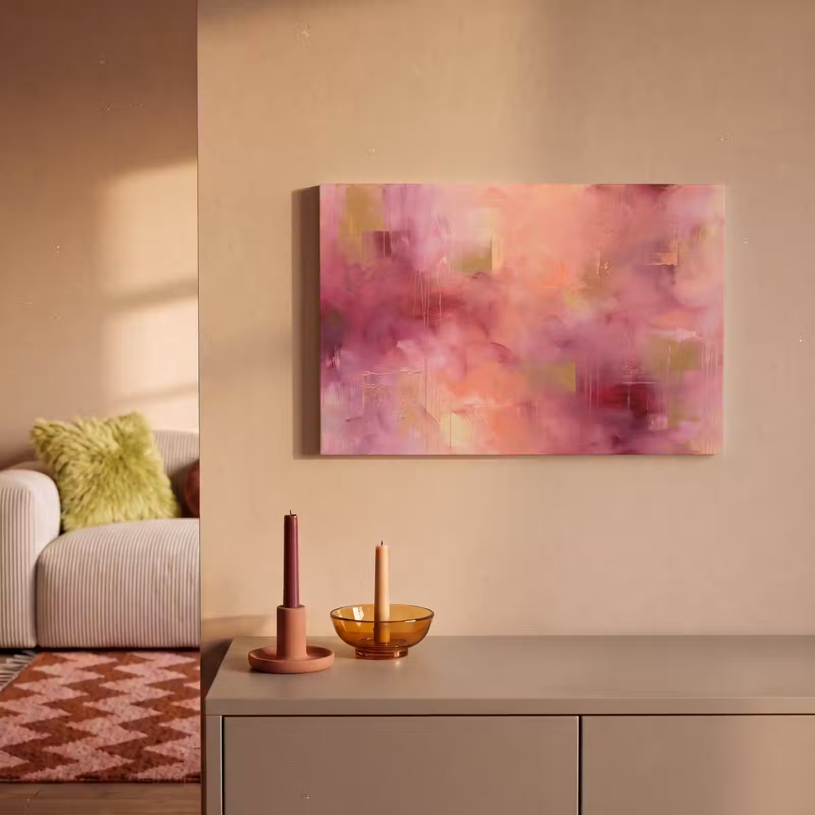 Canvas schilderij - Abstract - Kleuren - Modern - Roze - Paars — 1