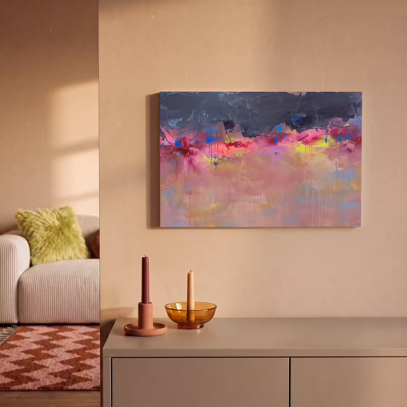 Canvas schilderij - Abstract - Textuur - Kleuren - Modern - Roze — 1