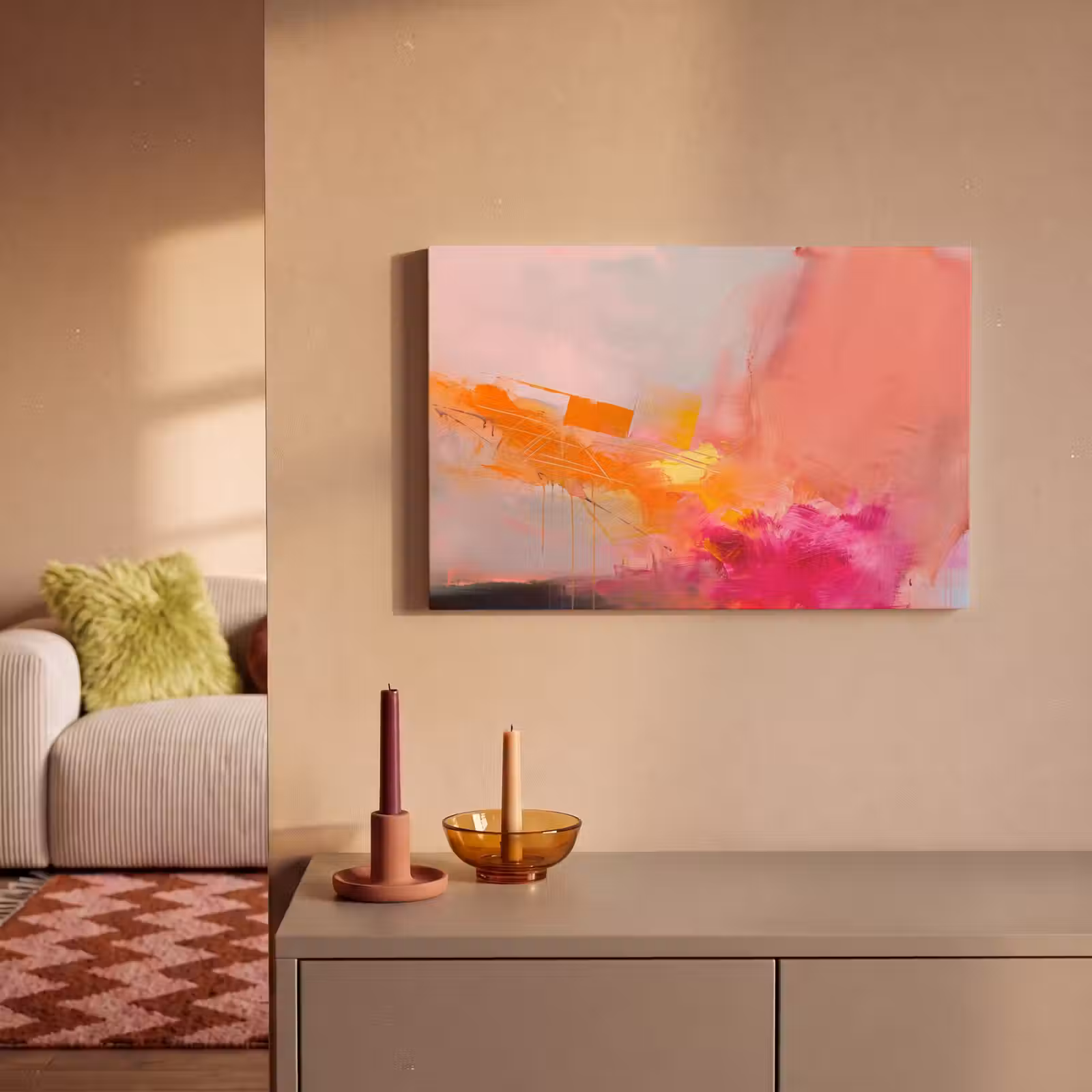 Canvas schilderij - Abstract - Kleurrijk - Modern - Roze — 1