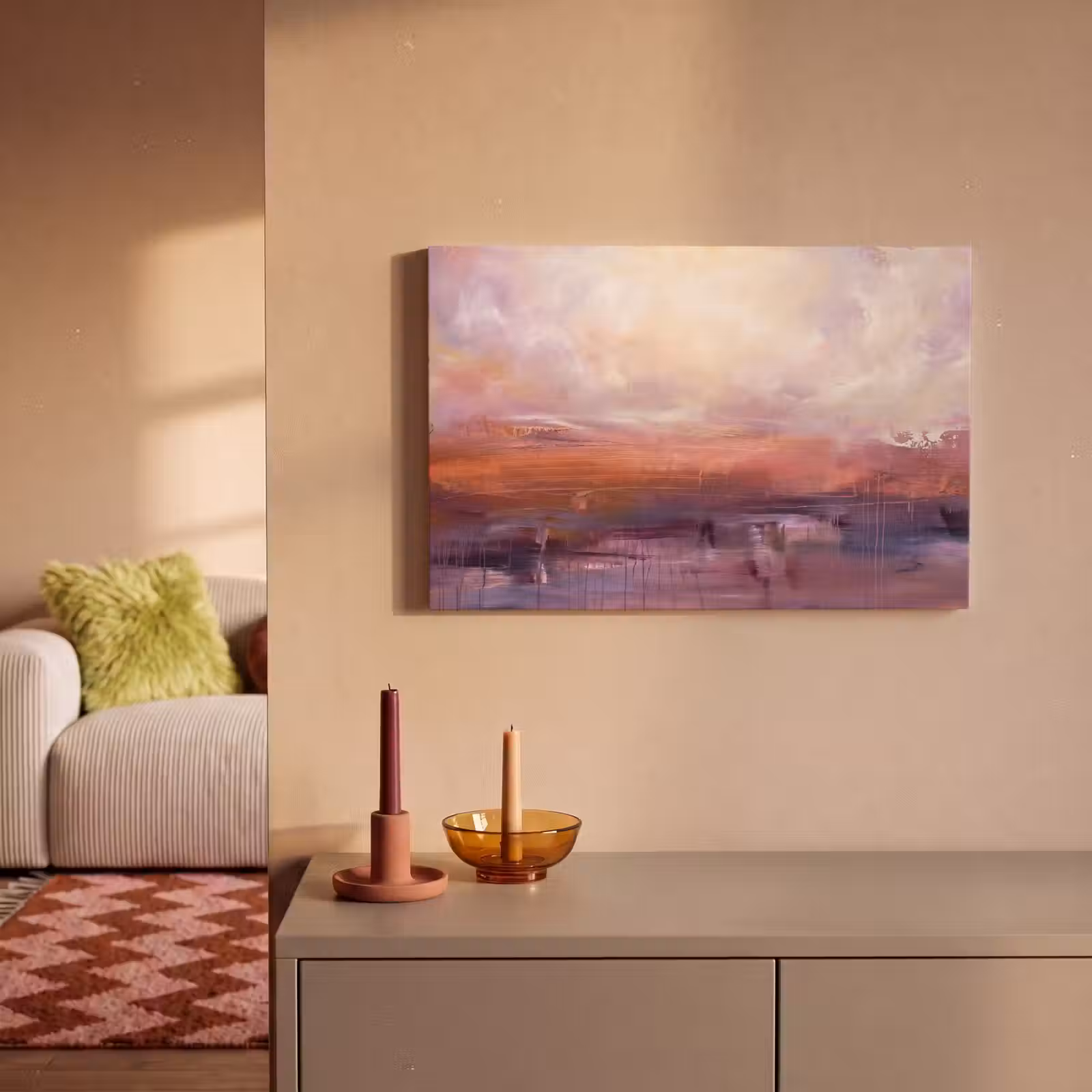 Canvas schilderij - Abstract - Landschap - Modern - Paars - Oranje — 1