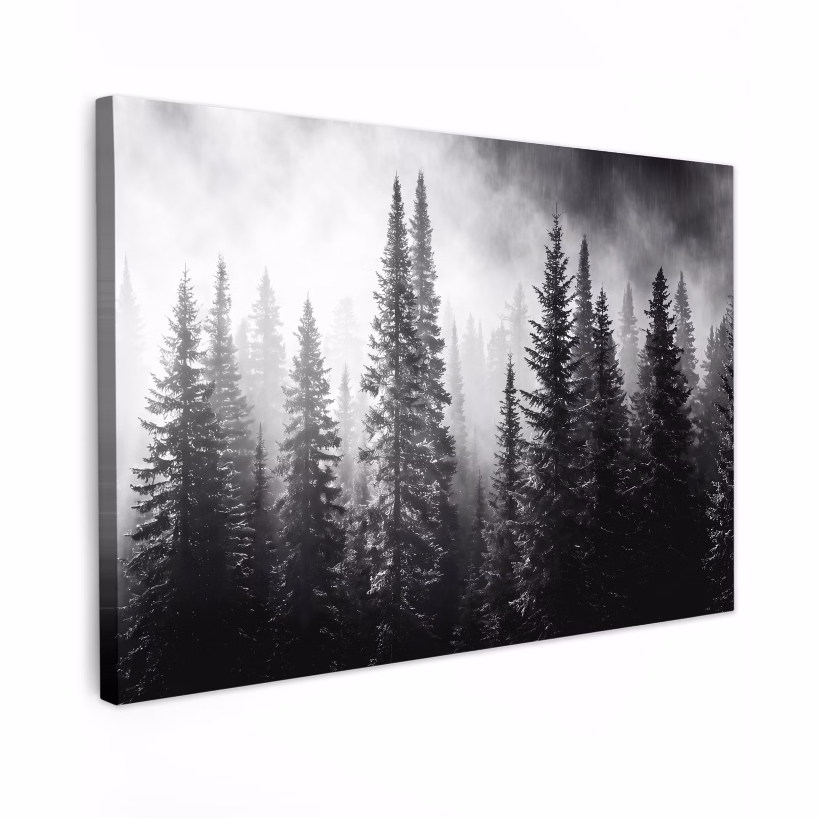 Canvas schilderij - Bos - Mist - Winter - Monochroom - Natuur — 1
