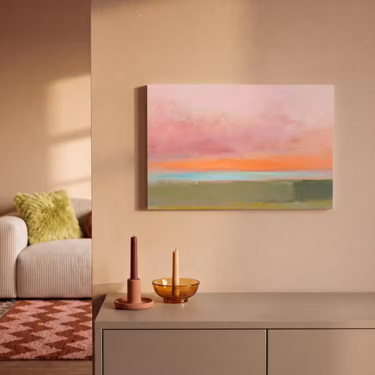 Canvas schilderij - Abstract - Landschap - Modern - Roze - Oranje — 1