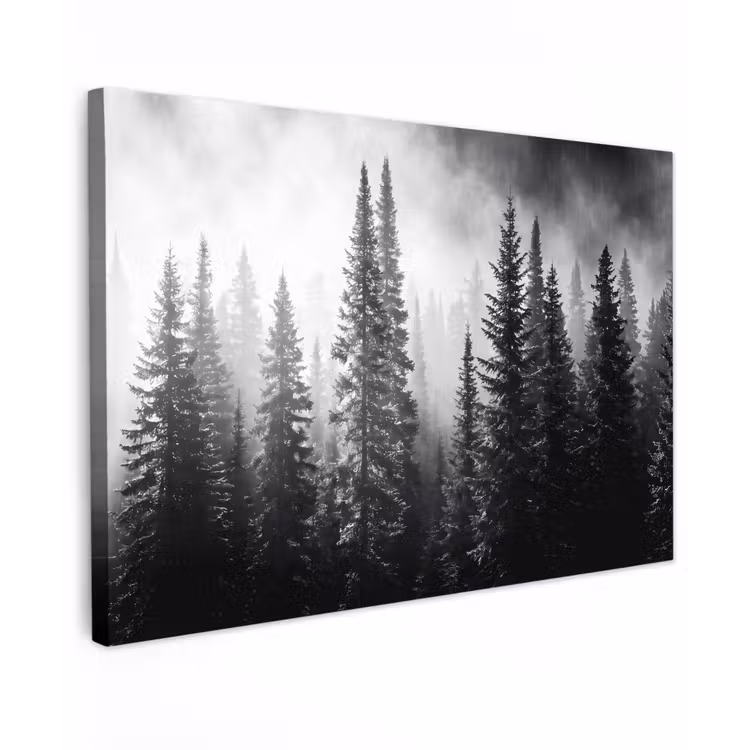 Canvas schilderij - Bos - Mist - Winter - Monochroom - Natuur — 1