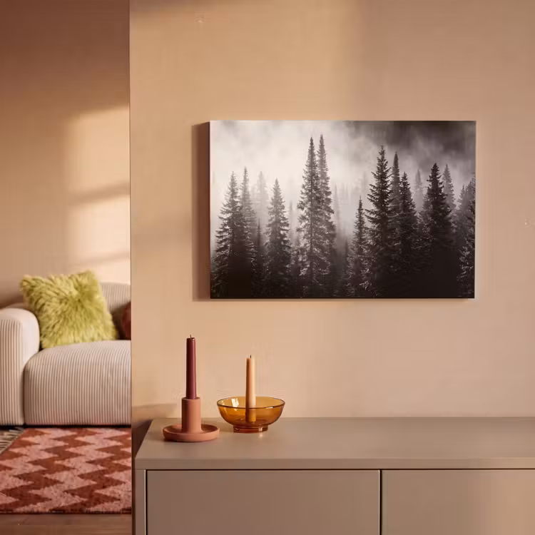 Canvas schilderij - Bos - Mist - Winter - Monochroom - Natuur — 2