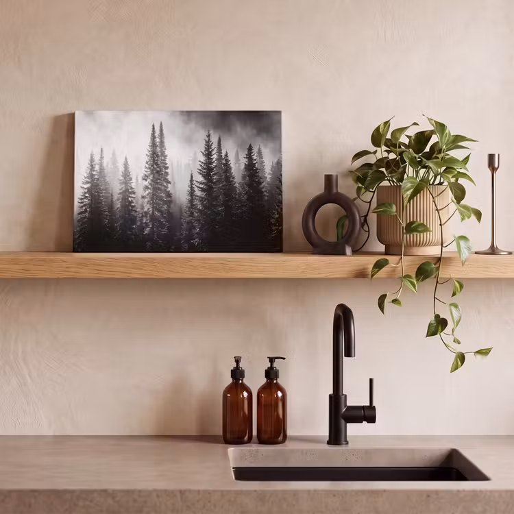 Canvas schilderij - Bos - Mist - Winter - Monochroom - Natuur — 3