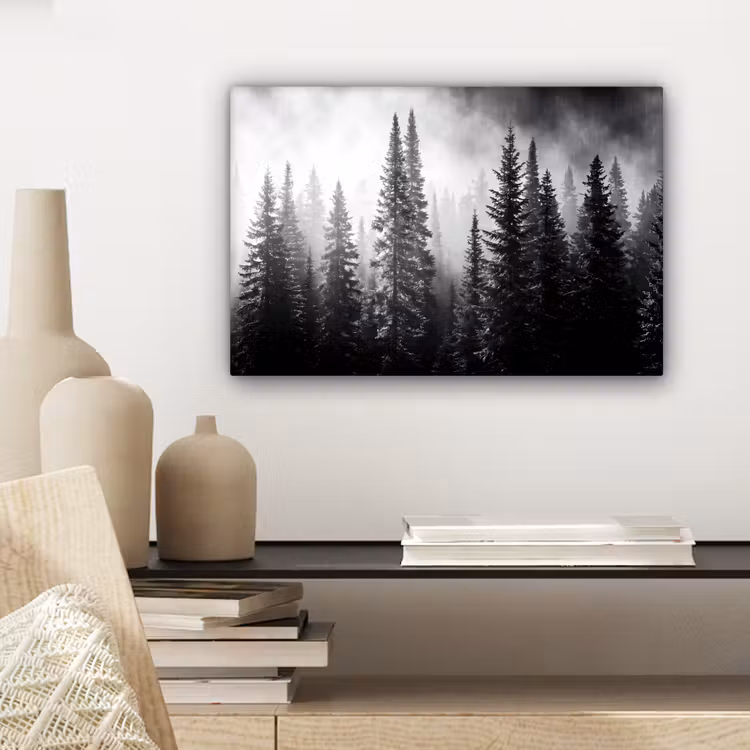 Canvas schilderij - Bos - Mist - Winter - Monochroom - Natuur — 5