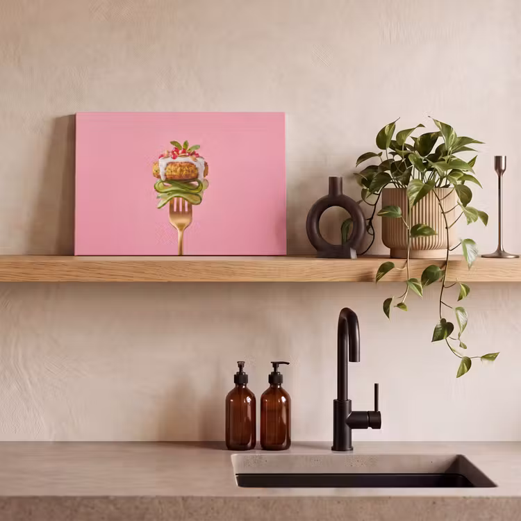 Canvas schilderij - Eten - Vork - Roze — 2