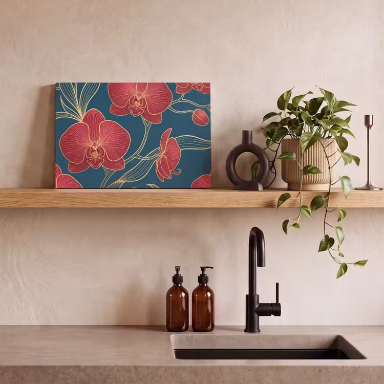 Canvas schilderij - Bloemen - Rood - Goud — 2