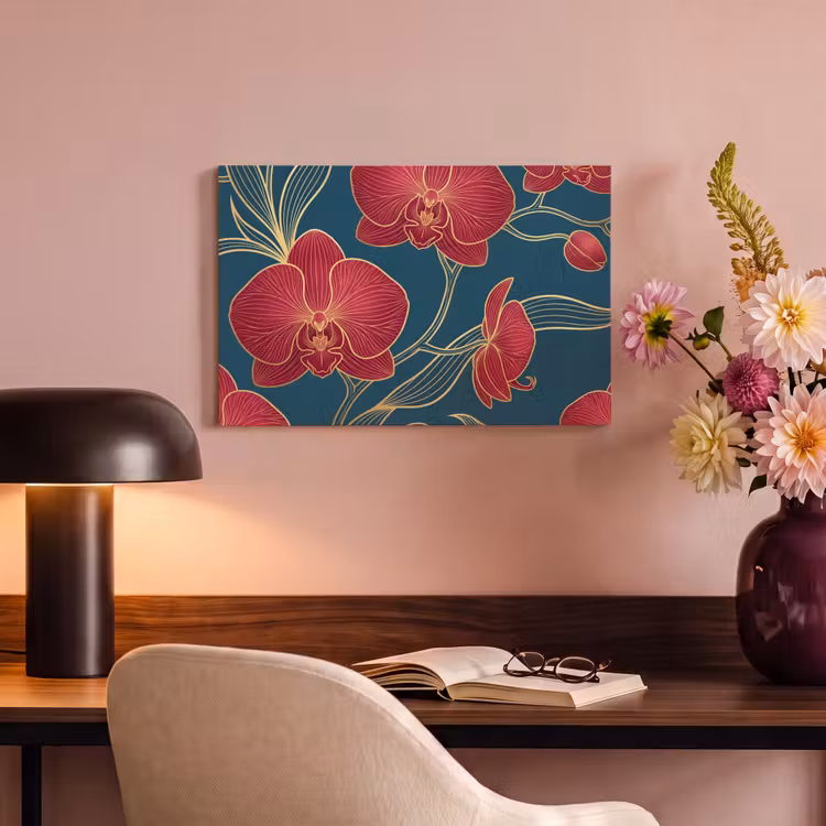 Canvas schilderij - Bloemen - Rood - Goud — 3