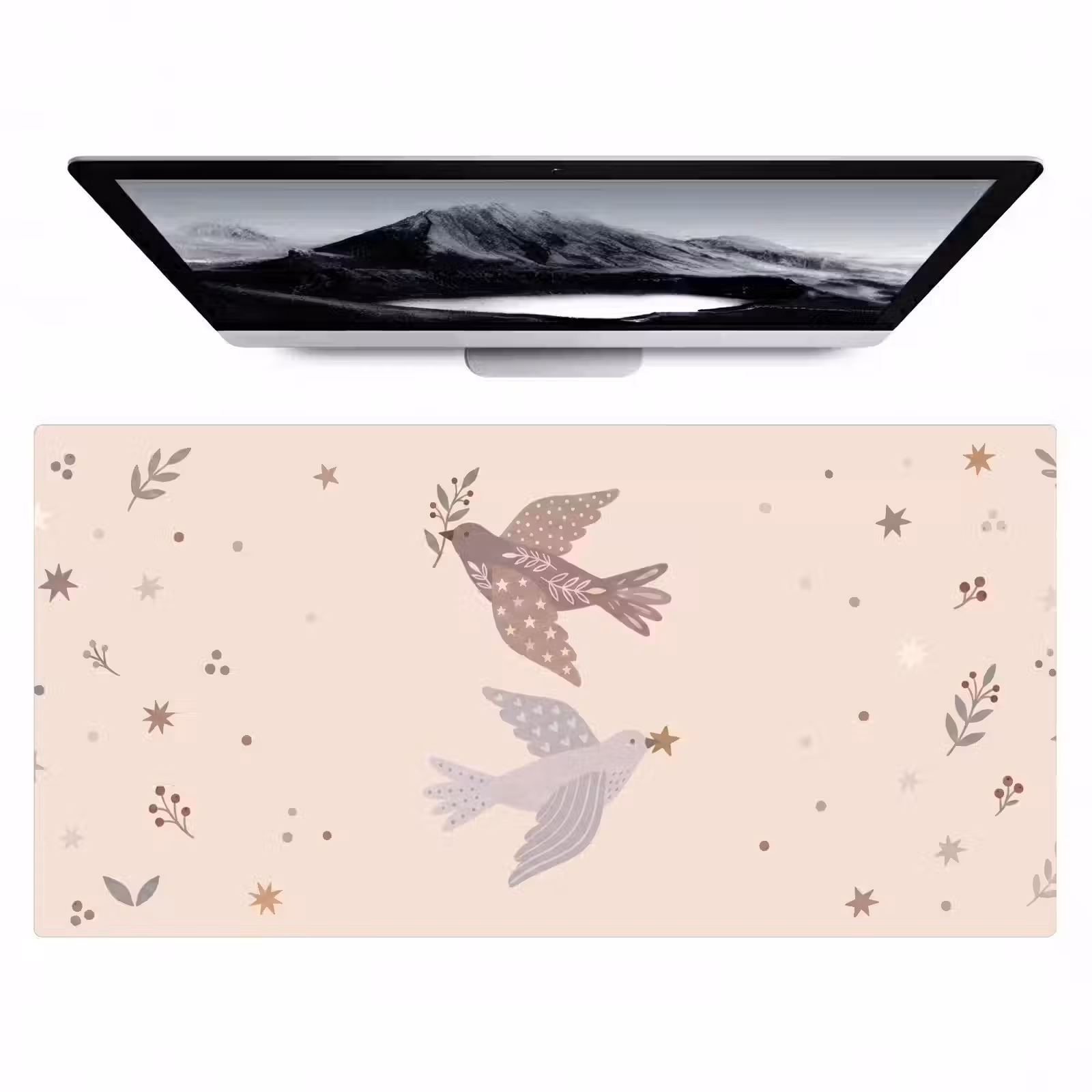 Bureau onderlegger - Vogel - Bessen - Natuur - Modern - Beige — 1