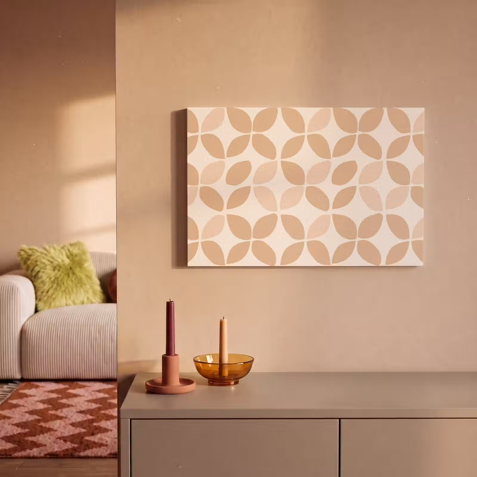 Canvas schilderij - Beige - Bladeren - Minimalistisch - Patroon — 1